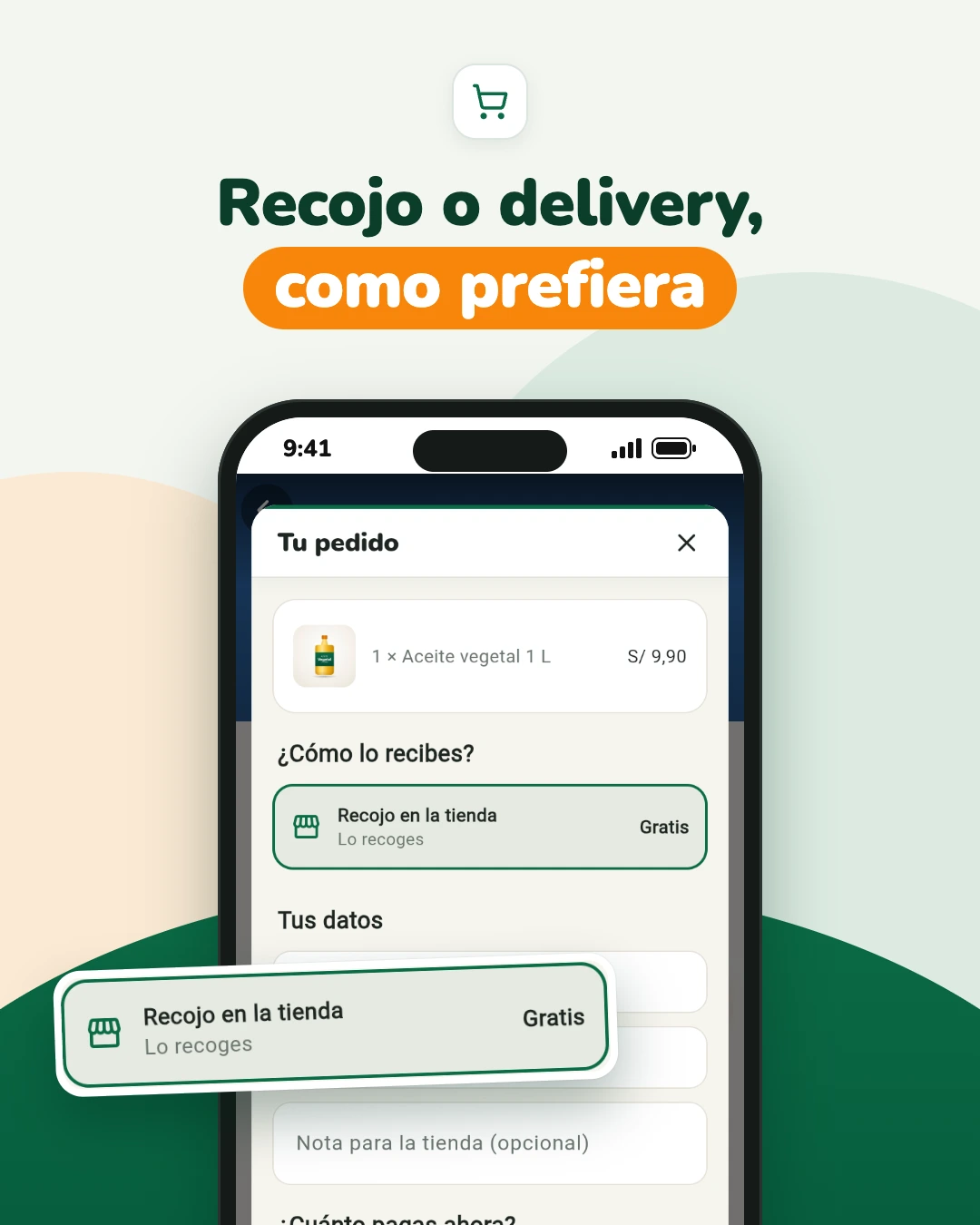 Captura de «Tu pedido» en una bodega con la opción «Recojo en la tienda, gratis».
