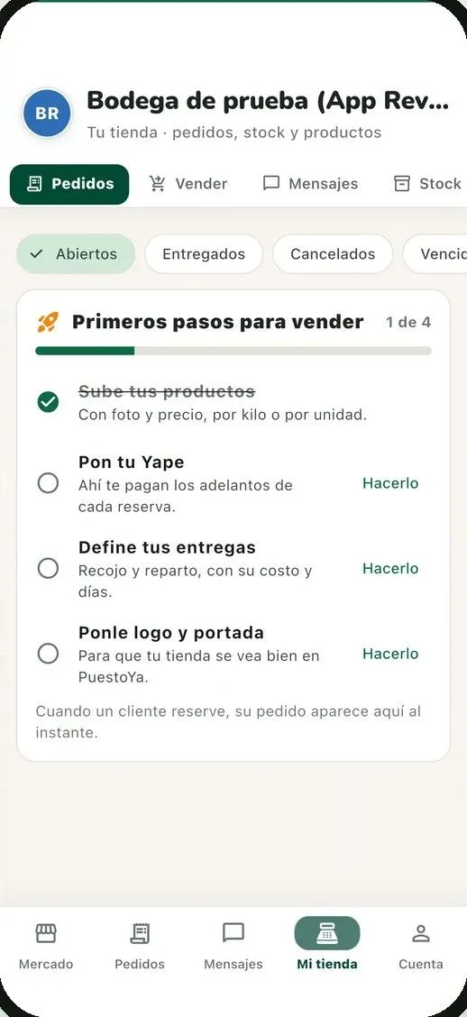 «Primeros pasos para vender» en la app PuestoYa